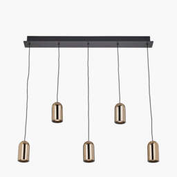 Xena Black and Rose Gold Metal 5 Drop LED Pendant - thumbnail 3