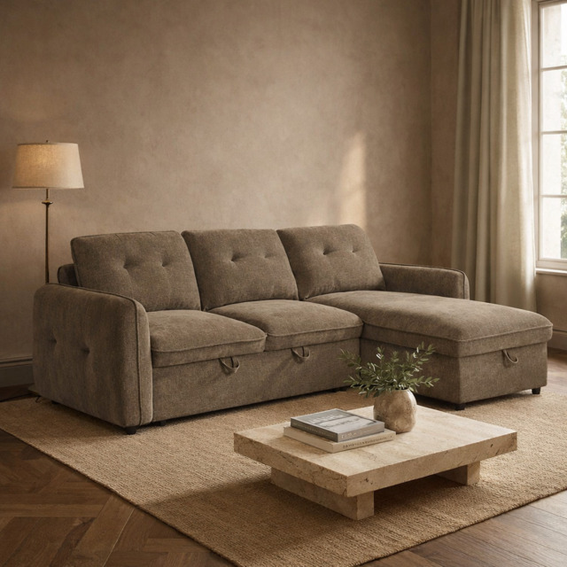 Moscow Universal L Shape Corner Sofa Bed Brown With Ottoman Storage Eastley - Kip - Quercioli - Barete - Metropolitan - Portobello - Aissa Style - image 1
