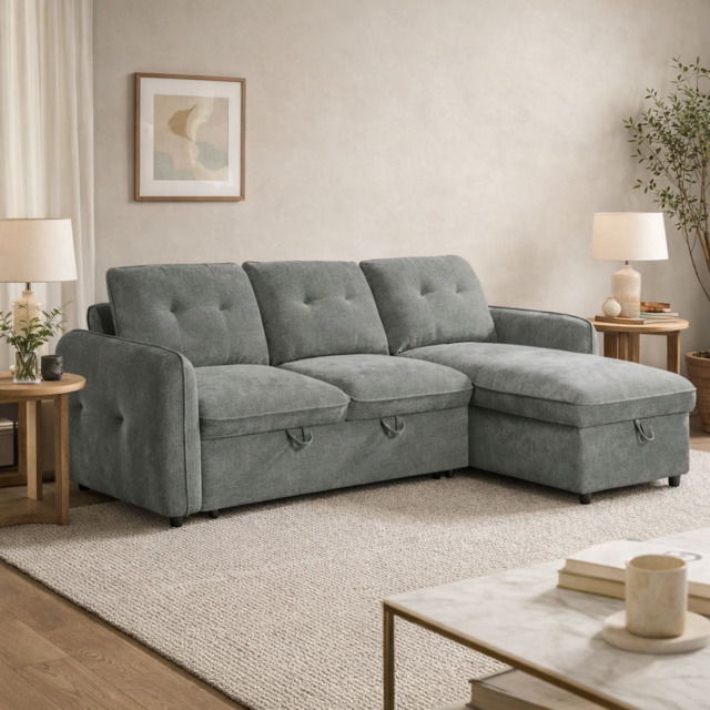 Moscow Universal L Shape Corner Sofa Bed Grey With Ottoman Storage Eastley - Kip - Quercioli - Barete - Metropolitan - Portobello - Aissa Style - image 1