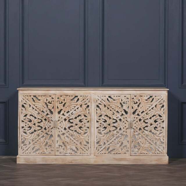 Wooden Ornate Carved Mirror Door Sideboard - image 1