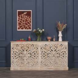 Wooden Ornate Carved Mirror Door Sideboard - thumbnail 3