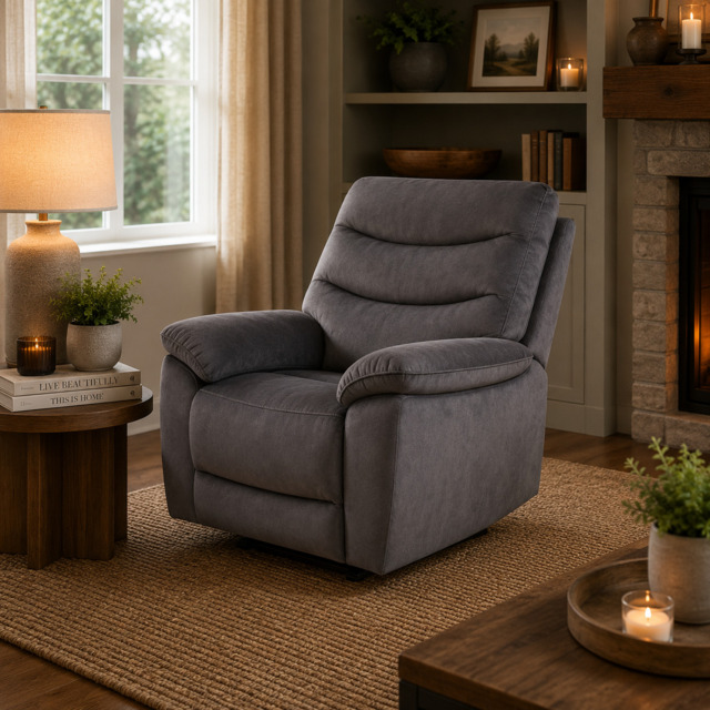 Toledo Steel Grey Lay-Z-Boy Style Fabric Power Recliner Armchair - image 1