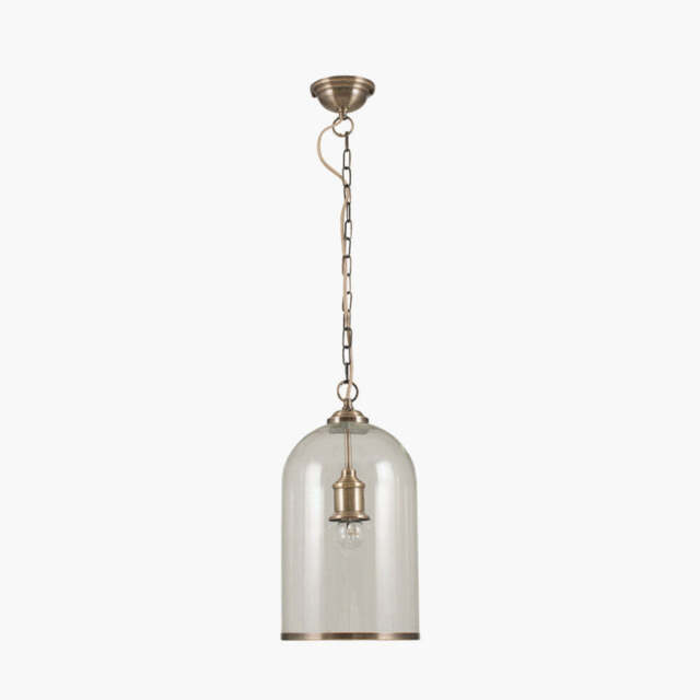 Cloche Clear Glass and Antique Brass Pendant - image 1