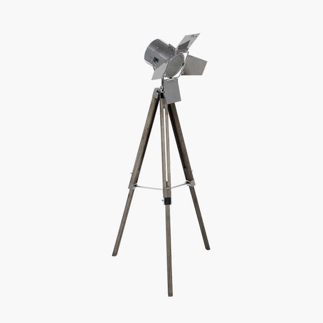 Hereford Grey Wood and Silver Metal Film Tripod Floor Lamp - image 1