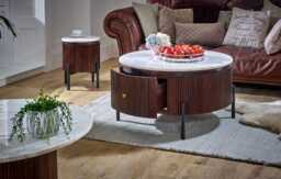 Loriini Mango Wood Round Fluted Coffee Table With Marble Top & Metal Legs - thumbnail 3