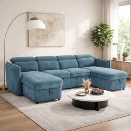 Capri Sofabed U shape Corner Sofa Bed Blue With Adjustable Headrests Morgan - Malvern - Somerford - Calix - Euphoria - Plush Style - thumbnail 1