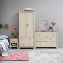 Lisbon 3 Piece Set 2 Door Wardrobe 3+4 Chest 1 Drw Bedside - thumbnail 1