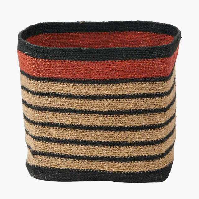 Seagrass Natural, Black and Terracotta Stripe Square Basket - image 1