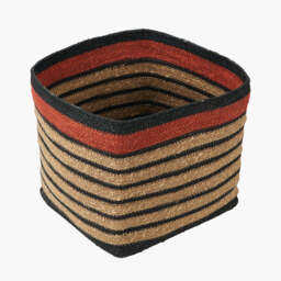 Seagrass Natural, Black and Terracotta Stripe Square Basket - thumbnail 4