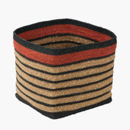 Seagrass Natural, Black and Terracotta Stripe Square Basket - thumbnail 3