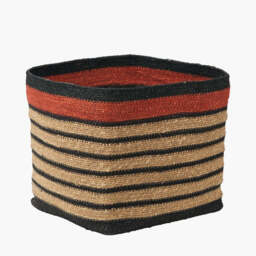 Seagrass Natural, Black and Terracotta Stripe Square Basket - thumbnail 2