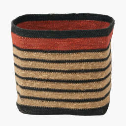 Seagrass Natural, Black and Terracotta Stripe Square Basket - thumbnail 1