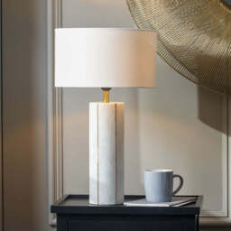 Venetia White Marble and Gold Metal Tall Table Lamp - thumbnail 2