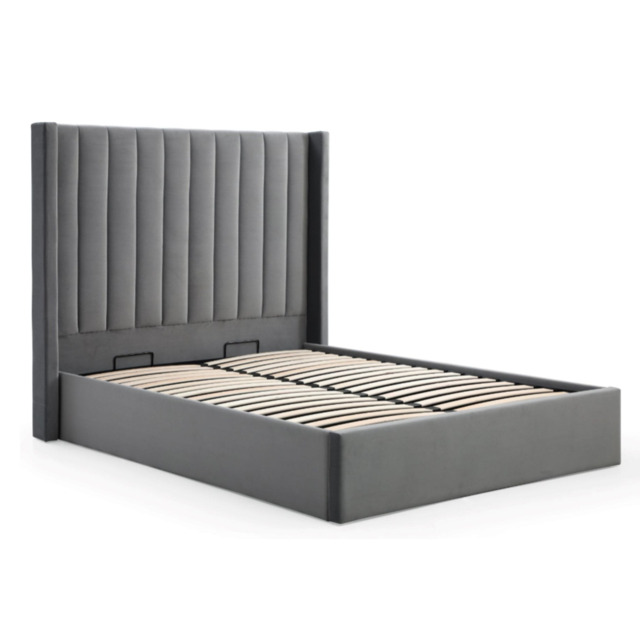 Athena Grey Velvet Super King Emerson Multi-Lift Ottoman Bed - image 1