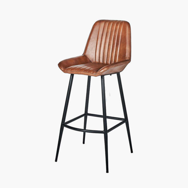Angelo Vintage Brown Leather and Black Metal Retro Bar Stool - image 1