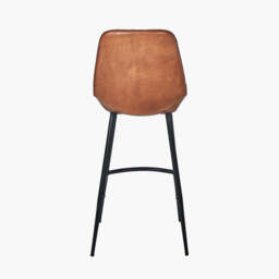 Angelo Vintage Brown Leather and Black Metal Retro Bar Stool - thumbnail 4