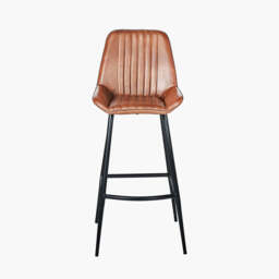 Angelo Vintage Brown Leather and Black Metal Retro Bar Stool - thumbnail 2