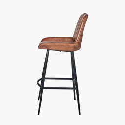 Angelo Vintage Brown Leather and Black Metal Retro Bar Stool - thumbnail 3
