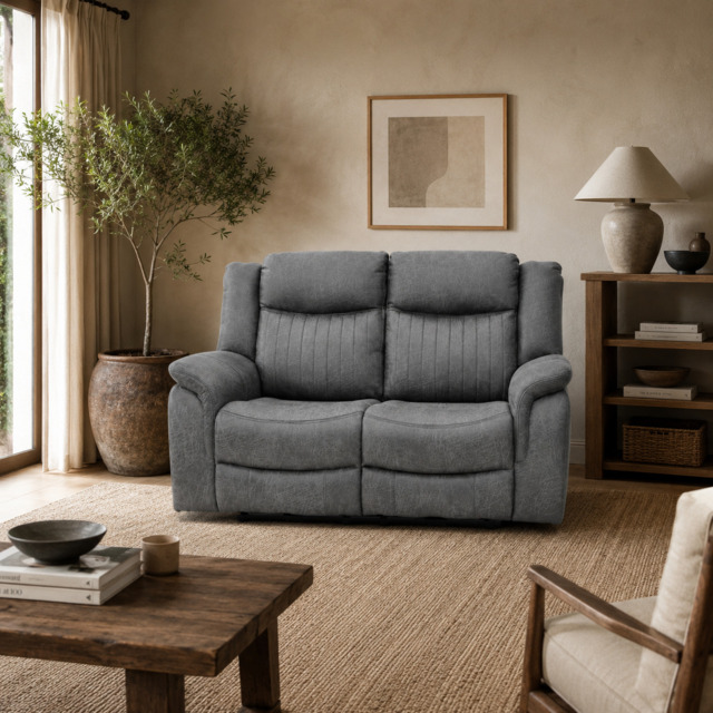 Leon Grey Tech Fabric 2 Seater Electric Reclining Sofa USB/C Charging Ports - image 1