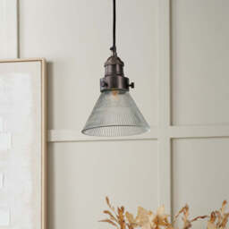 Lenox Conical Ribbed Glass with Antique Bronze Fitting Elec Pendant - thumbnail 2