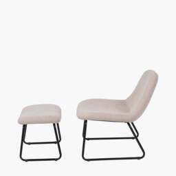 Chiara Natural Chenille and Black Metal Lounging Chair and Footstool - thumbnail 3