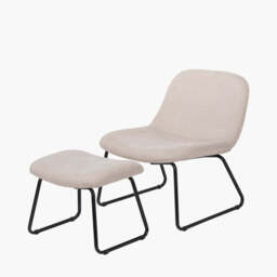 Chiara Natural Chenille and Black Metal Lounging Chair and Footstool - thumbnail 1