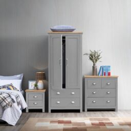 Lisbon 3 Piece Set 2 Door Wardrobe 2+2 Chest 2 Drw Bedside - thumbnail 1