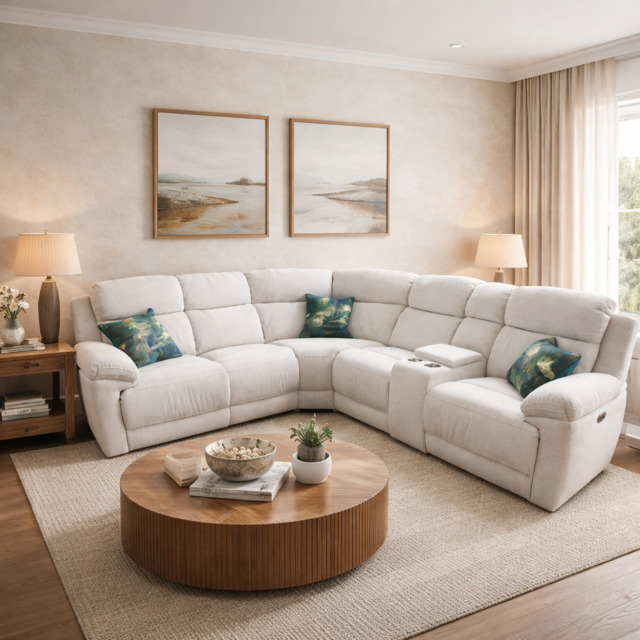 Owen Electric Recliner Sofa Beige Large Corner - image 1