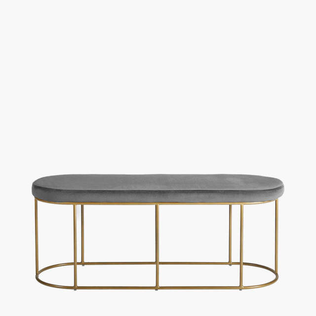 Nino Dove Grey Velvet and Gold Metal Bench - image 1