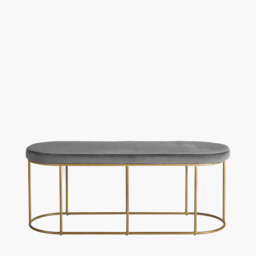 Nino Dove Grey Velvet and Gold Metal Bench - thumbnail 1