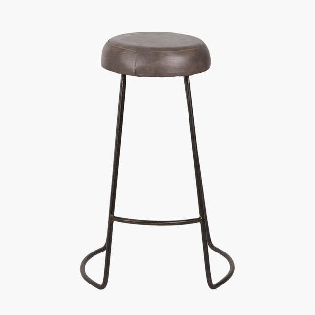 Cosimo Peppercorn Leather and Bronze Metal Bar Stool - image 1