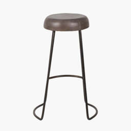 Cosimo Peppercorn Leather and Bronze Metal Bar Stool - thumbnail 4