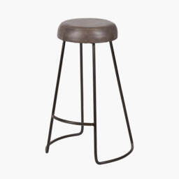 Cosimo Peppercorn Leather and Bronze Metal Bar Stool - thumbnail 2