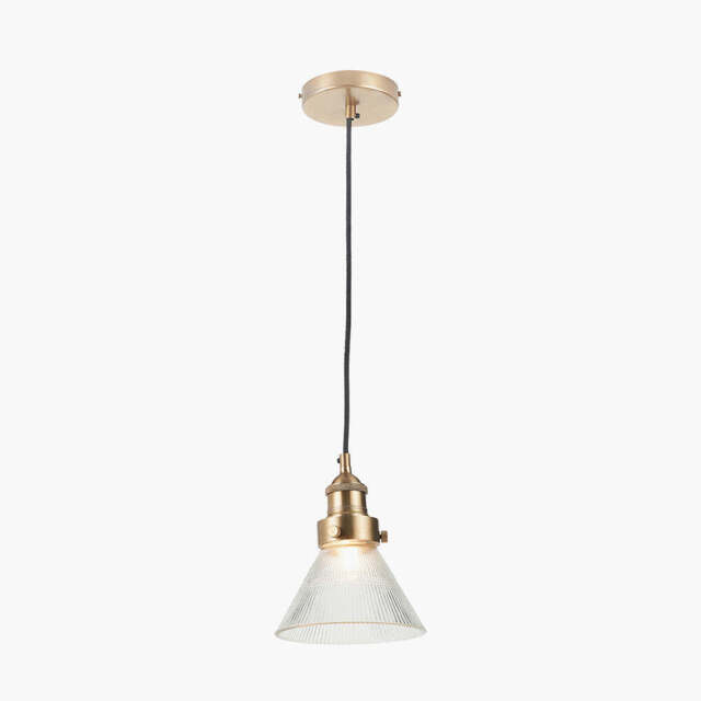 Lenox Conical Ribbed Glass with Antique Brass Fitting Elec Pendant - image 1