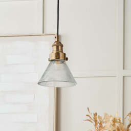 Lenox Conical Ribbed Glass with Antique Brass Fitting Elec Pendant - thumbnail 2