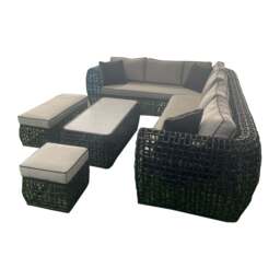 Bali Rattan Corner Sofa And Ceramic Coffee Table With Large And Small Stool - thumbnail 3