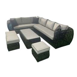 Bali Rattan Corner Sofa And Ceramic Coffee Table With Large And Small Stool - thumbnail 4