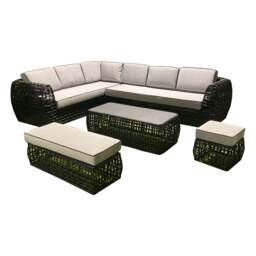 Bali Rattan Corner Sofa And Ceramic Coffee Table With Large And Small Stool - thumbnail 1