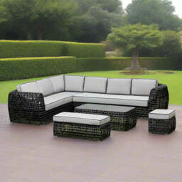 Bali Rattan Corner Sofa And Ceramic Coffee Table With Large And Small Stool - thumbnail 2