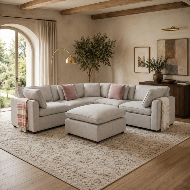 Santorini Sofa Grey Large Corner Sofa with Footstool - image 1