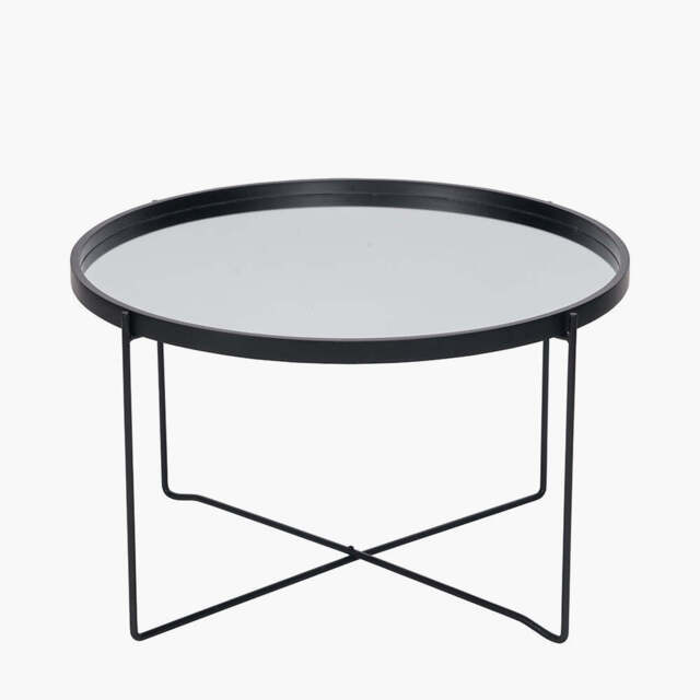Voss Mirrored Glass and Black Wood Veneer Coffee Table - image 1
