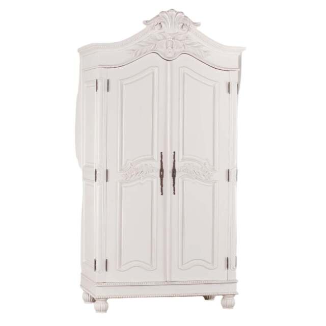 Wooden Carved French Chateau White Double Armoire Wardrobe - image 1