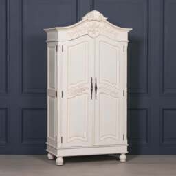 Wooden Carved French Chateau White Double Armoire Wardrobe - thumbnail 5