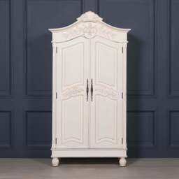 Wooden Carved French Chateau White Double Armoire Wardrobe - thumbnail 6