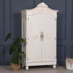 Wooden Carved French Chateau White Double Armoire Wardrobe - thumbnail 2