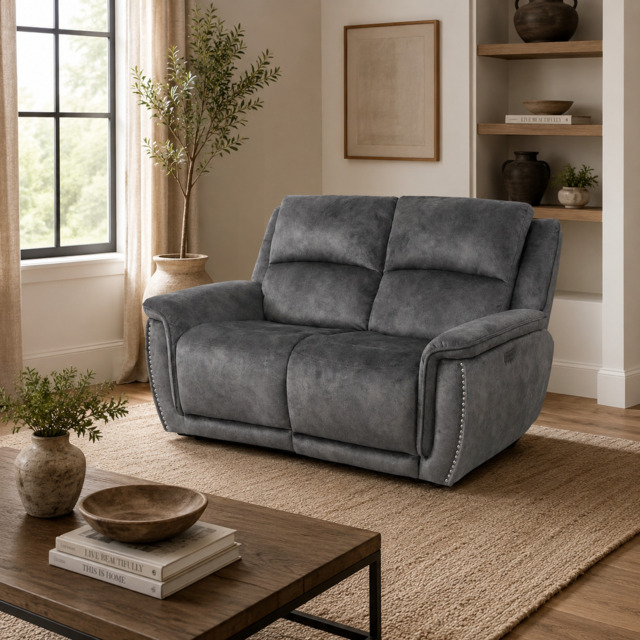 Majestic Grey Lay-Z-Boy Style Fabric Power Recliner 2 Seater Sofa - image 1