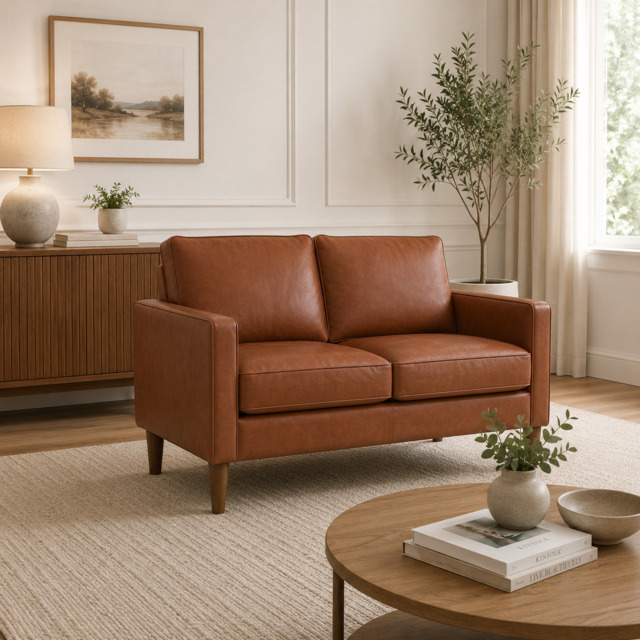 Model 46 - 2 Seater Sofa Faux Leather Tan - image 1