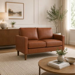 Model 46 - 2 Seater Sofa Faux Leather Tan - thumbnail 1