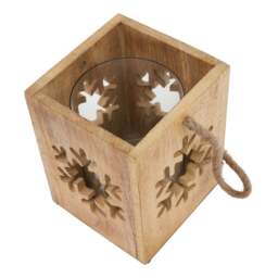 Natural Wooden Large Snowflake Tealight Candle Holder - thumbnail 2