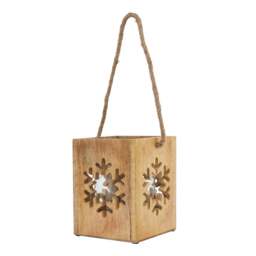 Natural Wooden Large Snowflake Tealight Candle Holder - thumbnail 1